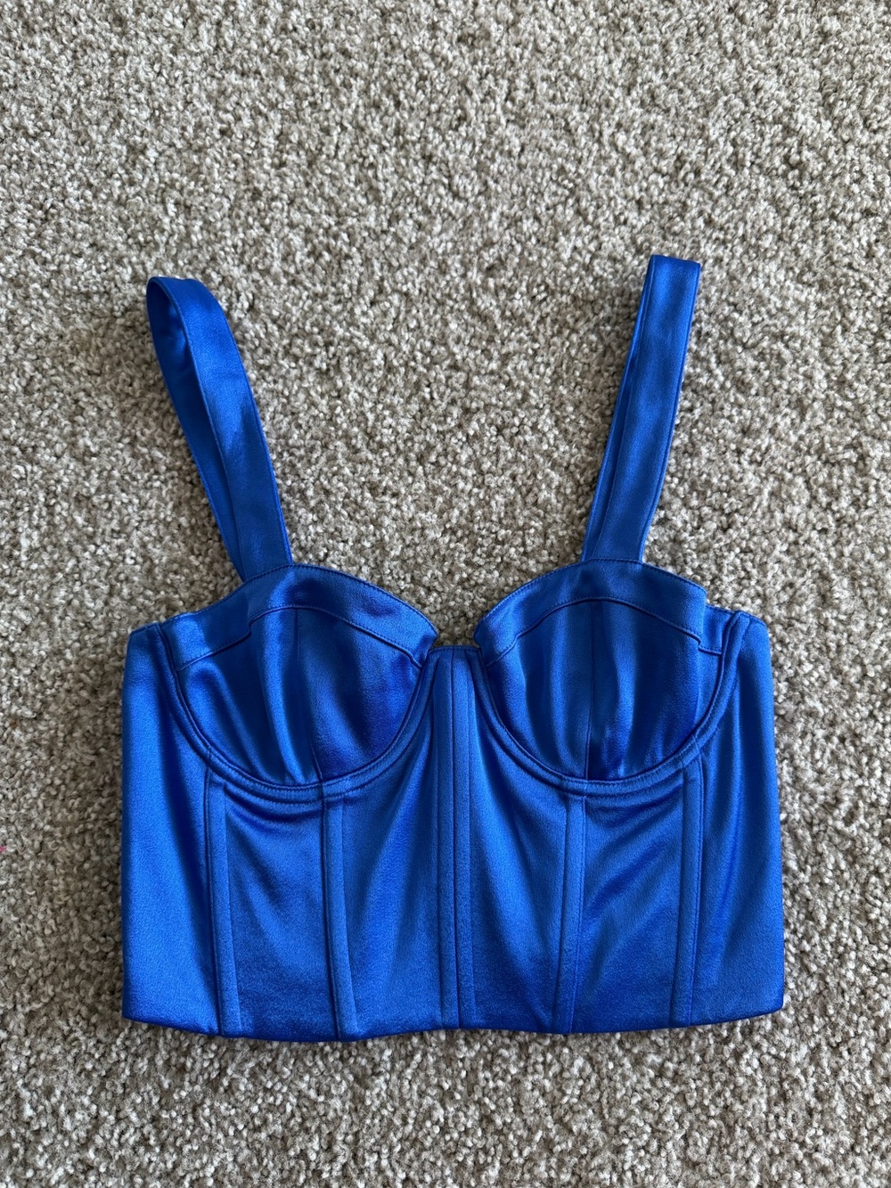 Alice + Olivia Jeanna Bustier Smocked Crop Top in Royalty Size 0